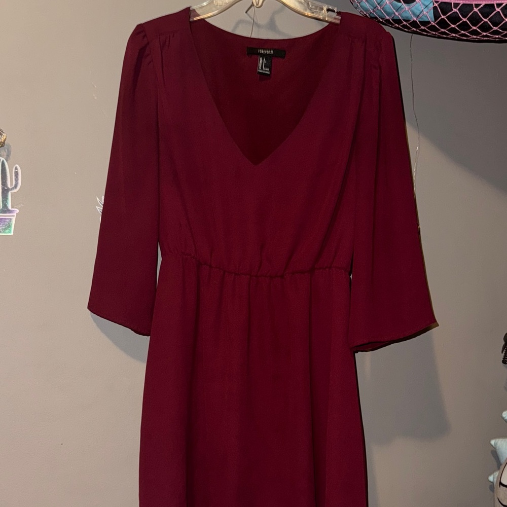 Wine Red Half Sleeve Dress